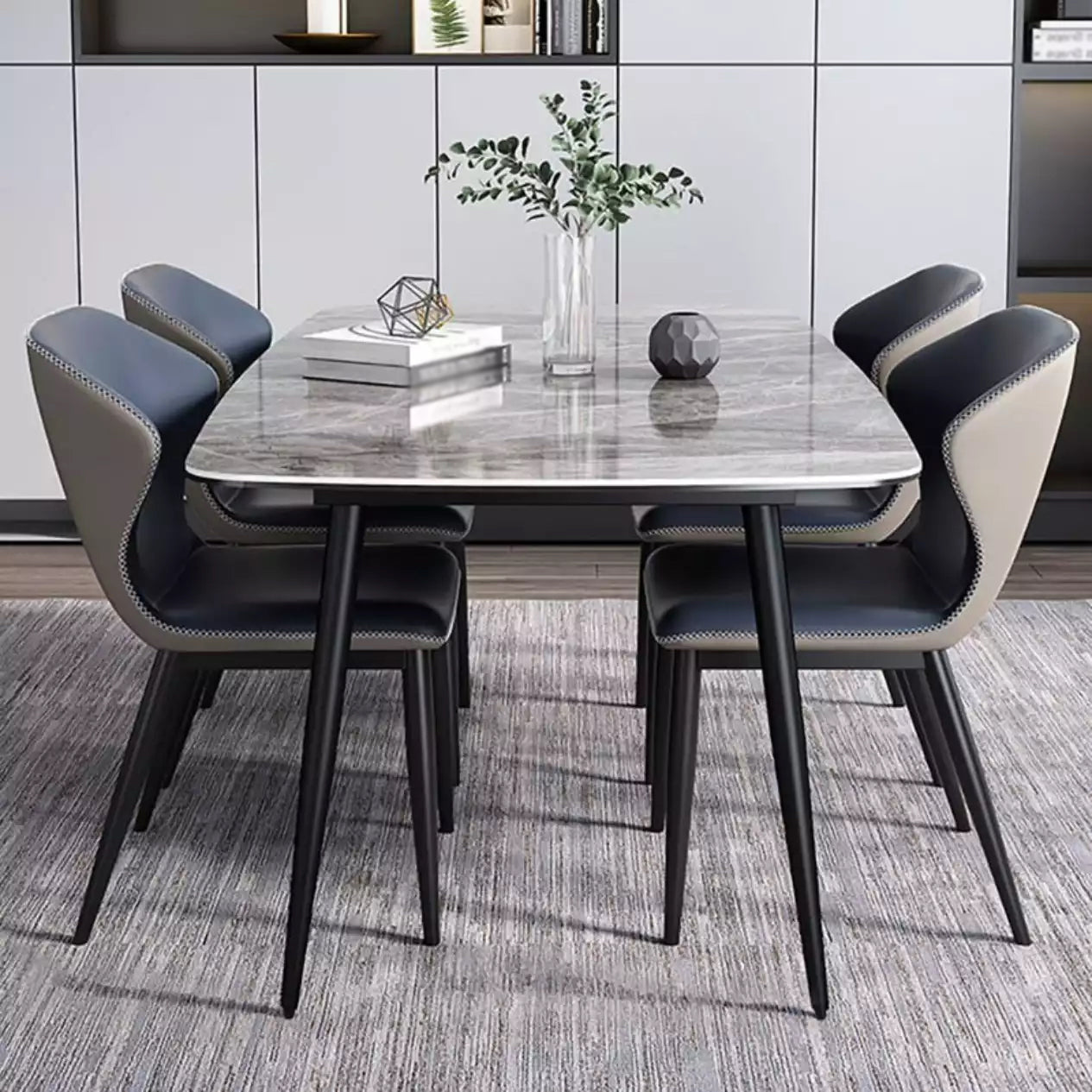 Contemporary Rectangle Dining Table Grey Sintered Stone Dining Table with 4 Black Legs Clearhalo ' dining_table' 'Dining Tables & Seating' 'Dining Tables' 'furn' 'furn_dining_table' 'Furniture' 'furniture_dining_table' 'Kitchen & Dining Furniture' 'kitchen&dining_furn' 'kitchen' 'kitchen_dining_table' 3816085
