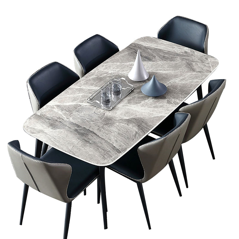 Contemporary Rectangle Dining Table Grey Sintered Stone Dining Table with 4 Black Legs Clearhalo ' dining_table' 'Dining Tables & Seating' 'Dining Tables' 'furn' 'furn_dining_table' 'Furniture' 'furniture_dining_table' 'Kitchen & Dining Furniture' 'kitchen&dining_furn' 'kitchen' 'kitchen_dining_table' 3816087