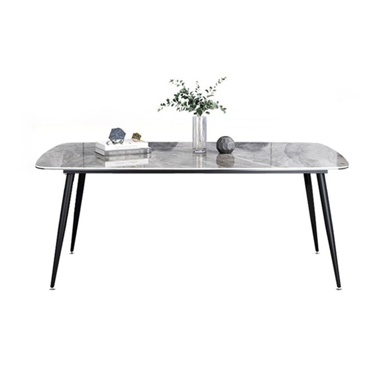 Contemporary Rectangle Dining Table Grey Sintered Stone Dining Table with 4 Black Legs Without Chairs Clearhalo ' dining_table' 'Dining Tables & Seating' 'Dining Tables' 'furn' 'furn_dining_table' 'Furniture' 'furniture_dining_table' 'Kitchen & Dining Furniture' 'kitchen&dining_furn' 'kitchen' 'kitchen_dining_table' 3816088