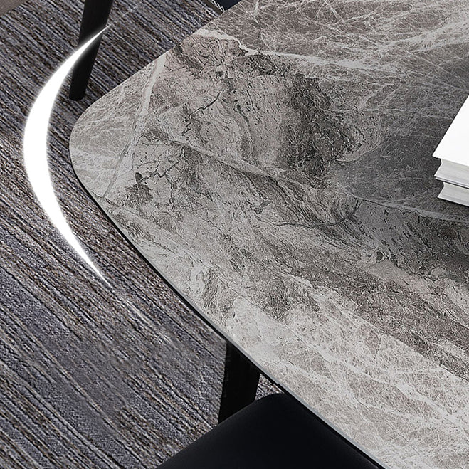 Contemporary Rectangle Dining Table Grey Sintered Stone Dining Table with 4 Black Legs Clearhalo ' dining_table' 'Dining Tables & Seating' 'Dining Tables' 'furn' 'furn_dining_table' 'Furniture' 'furniture_dining_table' 'Kitchen & Dining Furniture' 'kitchen&dining_furn' 'kitchen' 'kitchen_dining_table' 3816092