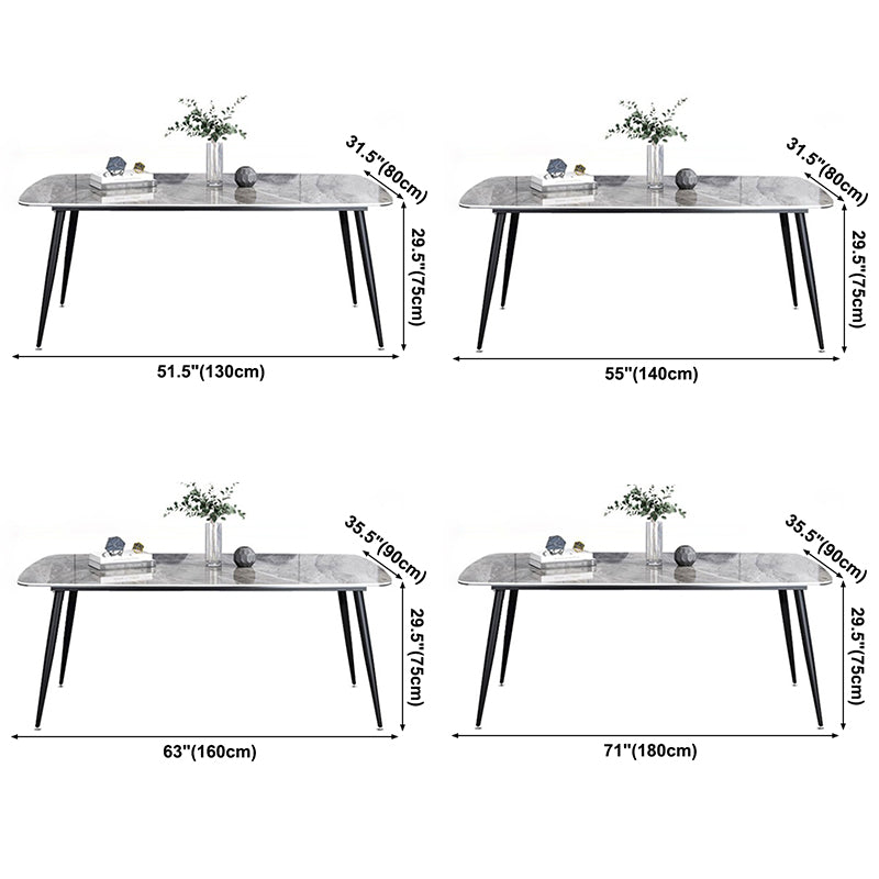 Contemporary Rectangle Dining Table Grey Sintered Stone Dining Table with 4 Black Legs Clearhalo ' dining_table' 'Dining Tables & Seating' 'Dining Tables' 'furn' 'furn_dining_table' 'Furniture' 'furniture_dining_table' 'Kitchen & Dining Furniture' 'kitchen&dining_furn' 'kitchen' 'kitchen_dining_table' 3816093