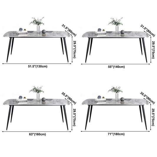 Contemporary Rectangle Dining Table Grey Sintered Stone Dining Table with 4 Black Legs