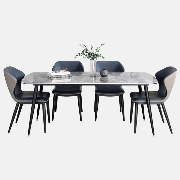 Contemporary Rectangle Dining Table Grey Sintered Stone Dining Table with 4 Black Legs Clearhalo ' dining_table' 'Dining Tables & Seating' 'Dining Tables' 'furn' 'furn_dining_table' 'Furniture' 'furniture_dining_table' 'Kitchen & Dining Furniture' 'kitchen&dining_furn' 'kitchen' 'kitchen_dining_table' 3816095