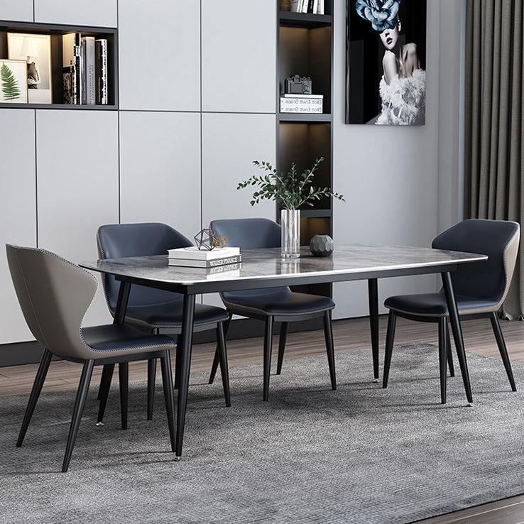 Contemporary Rectangle Dining Table Grey Sintered Stone Dining Table with 4 Black Legs Clearhalo ' dining_table' 'Dining Tables & Seating' 'Dining Tables' 'furn' 'furn_dining_table' 'Furniture' 'furniture_dining_table' 'Kitchen & Dining Furniture' 'kitchen&dining_furn' 'kitchen' 'kitchen_dining_table' 3816096