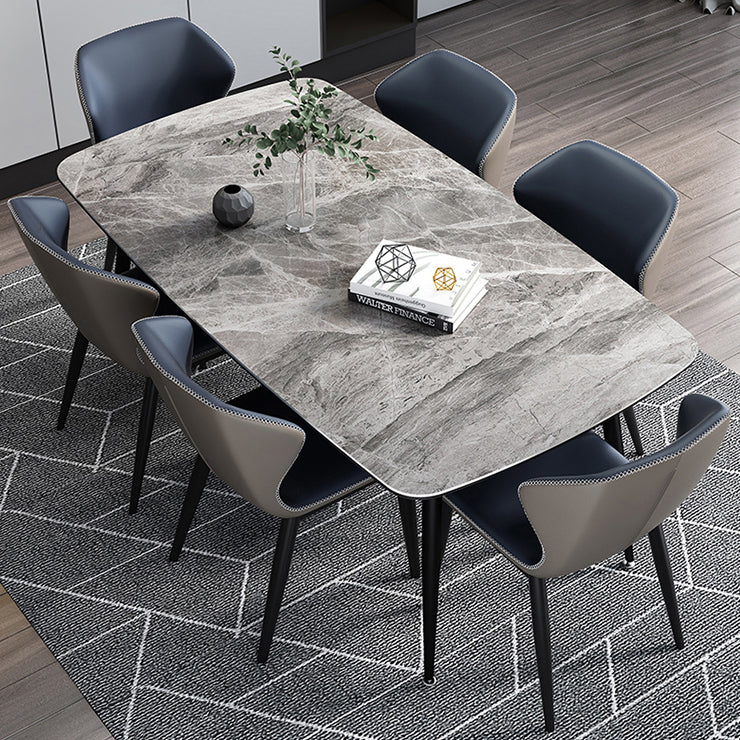 Contemporary Rectangle Dining Table Grey Sintered Stone Dining Table with 4 Black Legs Clearhalo ' dining_table' 'Dining Tables & Seating' 'Dining Tables' 'furn' 'furn_dining_table' 'Furniture' 'furniture_dining_table' 'Kitchen & Dining Furniture' 'kitchen&dining_furn' 'kitchen' 'kitchen_dining_table' 3816097