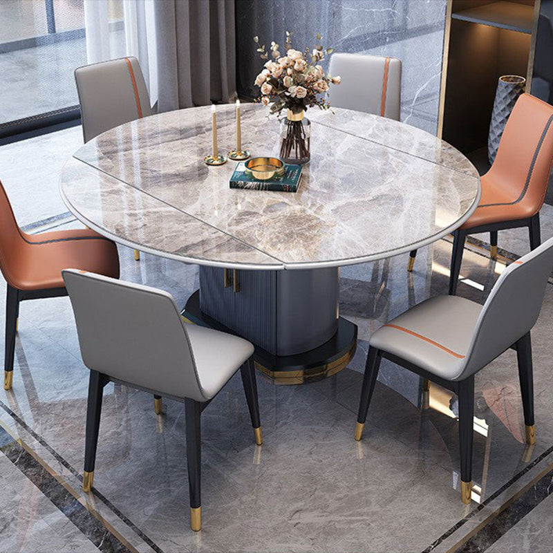 Extendable Round Dining Table Modern Adjustable Sintered Stone Top Table with Storage Pedestal Clearhalo ' dining_table' 'Dining Tables & Seating' 'Dining Tables' 'furn' 'furn_dining_table' 'Furniture' 'furniture_dining_table' 'Kitchen & Dining Furniture' 'kitchen&dining_furn' 'kitchen' 'kitchen_dining_table' 3816143