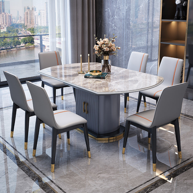 Extendable Round Dining Table Modern Adjustable Sintered Stone Top Table with Storage Pedestal Clearhalo ' dining_table' 'Dining Tables & Seating' 'Dining Tables' 'furn' 'furn_dining_table' 'Furniture' 'furniture_dining_table' 'Kitchen & Dining Furniture' 'kitchen&dining_furn' 'kitchen' 'kitchen_dining_table' 3816145