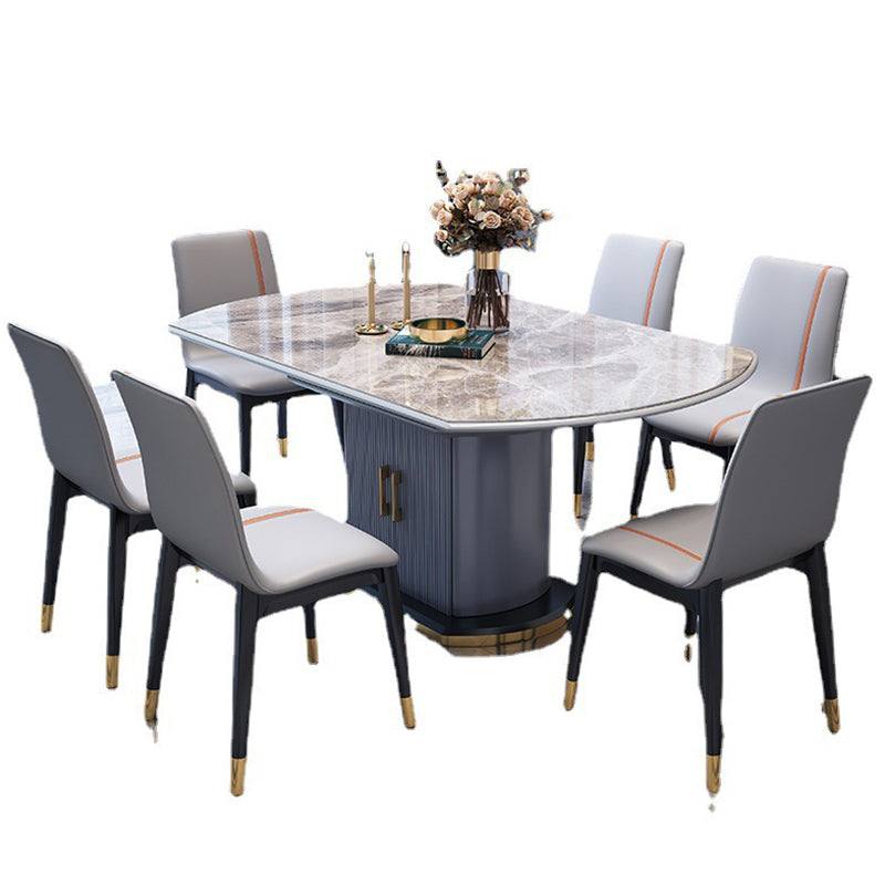 Extendable Round Dining Table Modern Adjustable Sintered Stone Top Table with Storage Pedestal Clearhalo ' dining_table' 'Dining Tables & Seating' 'Dining Tables' 'furn' 'furn_dining_table' 'Furniture' 'furniture_dining_table' 'Kitchen & Dining Furniture' 'kitchen&dining_furn' 'kitchen' 'kitchen_dining_table' 3816146