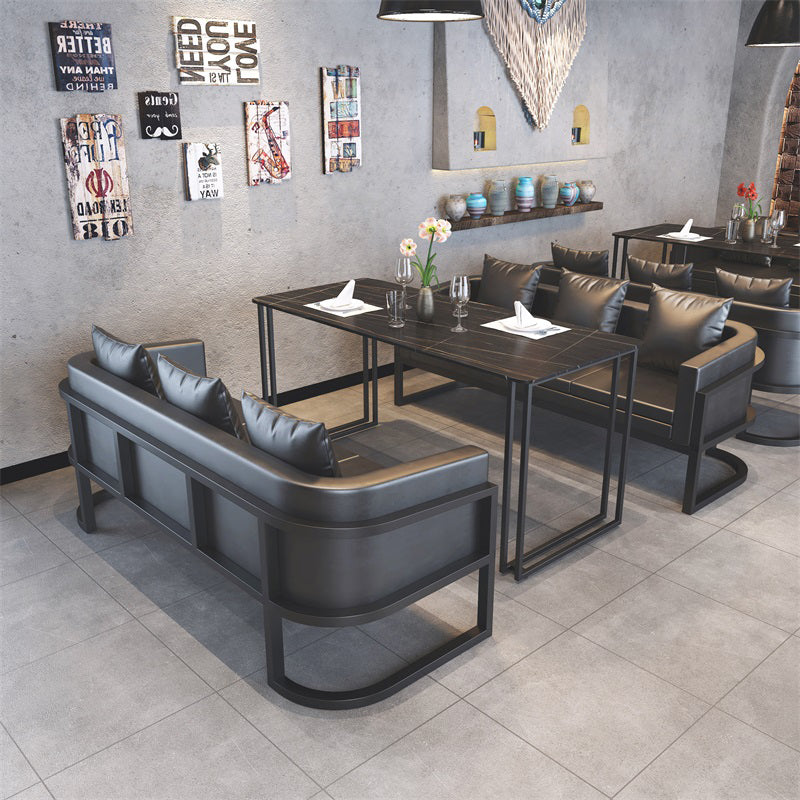 Industrial Sintered Stone Dinner Room Kitchen Table Black Sled Base Table for Dinning Room Clearhalo ' dining_table' 'Dining Tables & Seating' 'Dining Tables' 'furn' 'furn_dining_table' 'Furniture' 'furniture_dining_table' 'Kitchen & Dining Furniture' 'kitchen&dining_furn' 'kitchen' 'kitchen_dining_table' 3816180