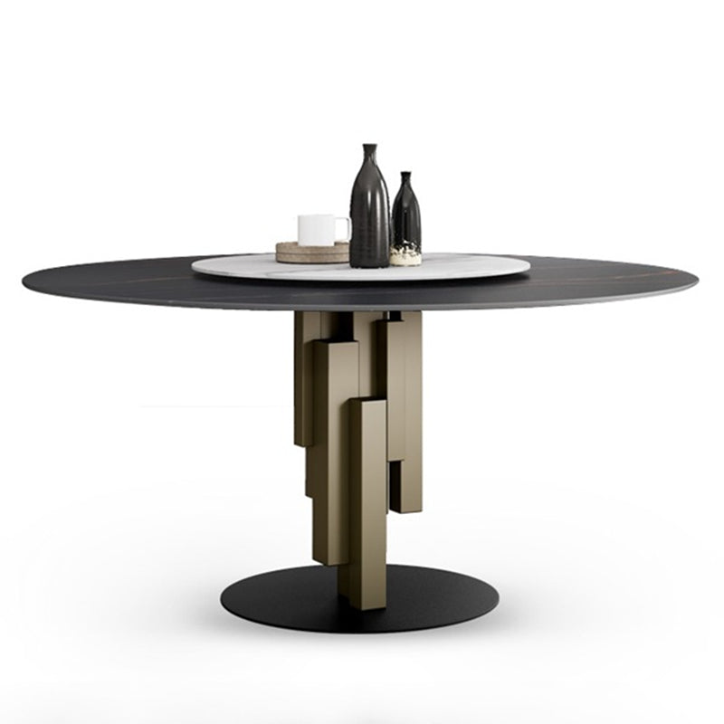 Modern Standard Round Shape Dining Table Sintered Stone Kitchen Dining Table with Pedestal Base Black Gold Without Chairs Clearhalo ' dining_table' 'Dining Tables & Seating' 'Dining Tables' 'furn' 'furn_dining_table' 'Furniture' 'furniture_dining_table' 'Kitchen & Dining Furniture' 'kitchen&dining_furn' 'kitchen' 'kitchen_dining_table' 3816185