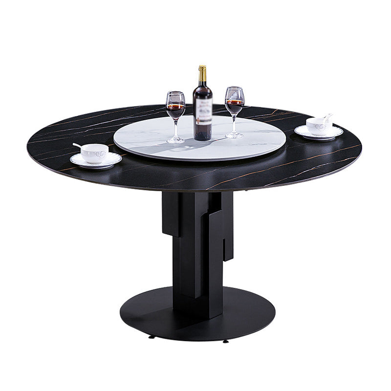 Modern Standard Round Shape Dining Table Sintered Stone Kitchen Dining Table with Pedestal Base Black Black Without Chairs Clearhalo ' dining_table' 'Dining Tables & Seating' 'Dining Tables' 'furn' 'furn_dining_table' 'Furniture' 'furniture_dining_table' 'Kitchen & Dining Furniture' 'kitchen&dining_furn' 'kitchen' 'kitchen_dining_table' 3816190