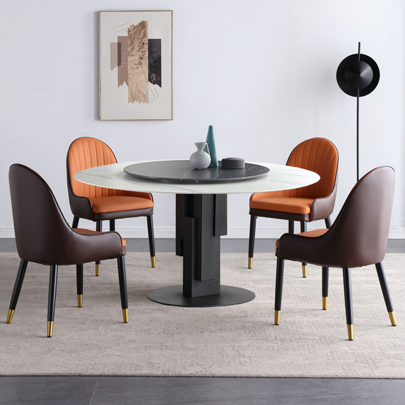 Modern Standard Round Shape Dining Table Sintered Stone Kitchen Dining Table with Pedestal Base Clearhalo ' dining_table' 'Dining Tables & Seating' 'Dining Tables' 'furn' 'furn_dining_table' 'Furniture' 'furniture_dining_table' 'Kitchen & Dining Furniture' 'kitchen&dining_furn' 'kitchen' 'kitchen_dining_table' 3816199