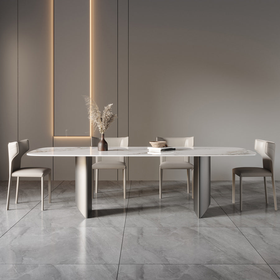 Sintered Stone Top Dining Table Rectangle Table with Metal Double Pedestal Clearhalo ' dining_table' 'Dining Tables & Seating' 'Dining Tables' 'furn' 'furn_dining_table' 'Furniture' 'furniture_dining_table' 'Kitchen & Dining Furniture' 'kitchen&dining_furn' 'kitchen' 'kitchen_dining_table' 3816201