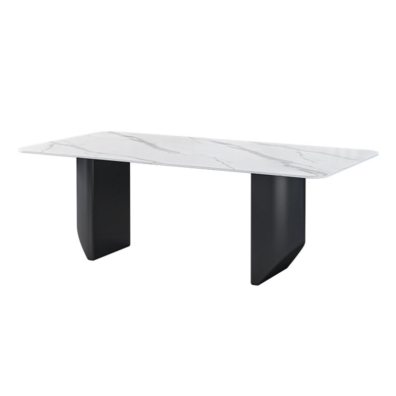 Sintered Stone Top Dining Table Rectangle Table with Metal Double Pedestal White Without Chairs Clearhalo ' dining_table' 'Dining Tables & Seating' 'Dining Tables' 'furn' 'furn_dining_table' 'Furniture' 'furniture_dining_table' 'Kitchen & Dining Furniture' 'kitchen&dining_furn' 'kitchen' 'kitchen_dining_table' 3816202
