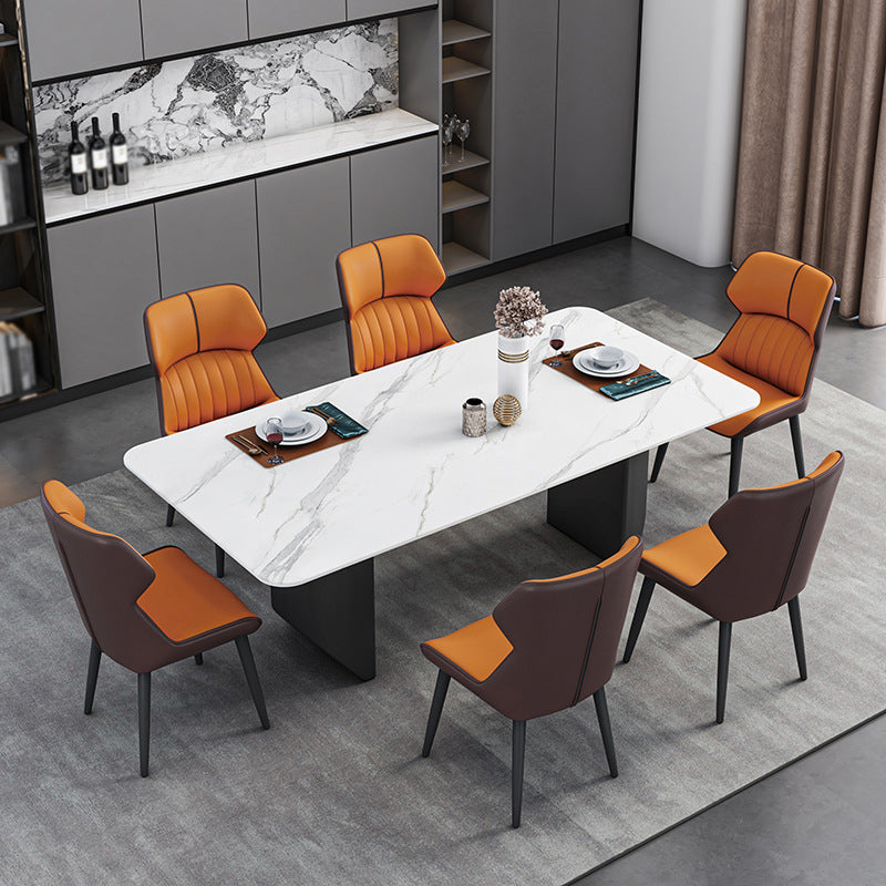Sintered Stone Top Dining Table Rectangle Table with Metal Double Pedestal Clearhalo ' dining_table' 'Dining Tables & Seating' 'Dining Tables' 'furn' 'furn_dining_table' 'Furniture' 'furniture_dining_table' 'Kitchen & Dining Furniture' 'kitchen&dining_furn' 'kitchen' 'kitchen_dining_table' 3816203