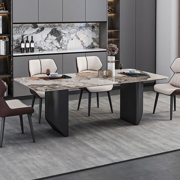 Sintered Stone Top Dining Table Rectangle Table with Metal Double Pedestal Clearhalo ' dining_table' 'Dining Tables & Seating' 'Dining Tables' 'furn' 'furn_dining_table' 'Furniture' 'furniture_dining_table' 'Kitchen & Dining Furniture' 'kitchen&dining_furn' 'kitchen' 'kitchen_dining_table' 3816205