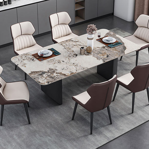 Sintered Stone Top Dining Table Rectangle Table with Metal Double Pedestal Clearhalo ' dining_table' 'Dining Tables & Seating' 'Dining Tables' 'furn' 'furn_dining_table' 'Furniture' 'furniture_dining_table' 'Kitchen & Dining Furniture' 'kitchen&dining_furn' 'kitchen' 'kitchen_dining_table' 3816208