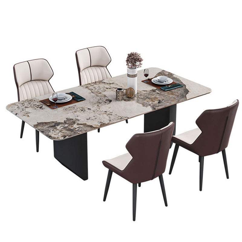 Sintered Stone Top Dining Table Rectangle Table with Metal Double Pedestal Clearhalo ' dining_table' 'Dining Tables & Seating' 'Dining Tables' 'furn' 'furn_dining_table' 'Furniture' 'furniture_dining_table' 'Kitchen & Dining Furniture' 'kitchen&dining_furn' 'kitchen' 'kitchen_dining_table' 3816209