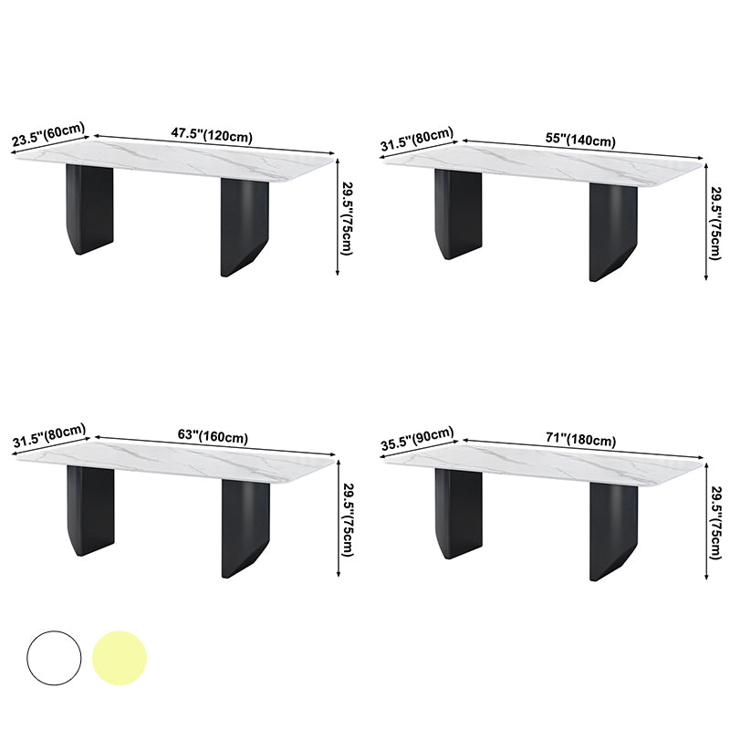 Sintered Stone Top Dining Table Rectangle Table with Metal Double Pedestal Clearhalo ' dining_table' 'Dining Tables & Seating' 'Dining Tables' 'furn' 'furn_dining_table' 'Furniture' 'furniture_dining_table' 'Kitchen & Dining Furniture' 'kitchen&dining_furn' 'kitchen' 'kitchen_dining_table' 3816210