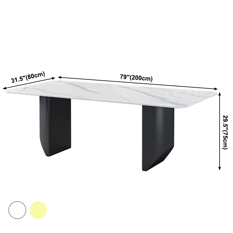 Sintered Stone Top Dining Table Rectangle Table with Metal Double Pedestal Clearhalo ' dining_table' 'Dining Tables & Seating' 'Dining Tables' 'furn' 'furn_dining_table' 'Furniture' 'furniture_dining_table' 'Kitchen & Dining Furniture' 'kitchen&dining_furn' 'kitchen' 'kitchen_dining_table' 3816211