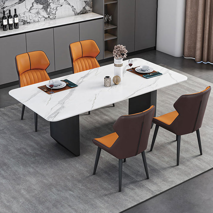 Sintered Stone Top Dining Table Rectangle Table with Metal Double Pedestal Clearhalo ' dining_table' 'Dining Tables & Seating' 'Dining Tables' 'furn' 'furn_dining_table' 'Furniture' 'furniture_dining_table' 'Kitchen & Dining Furniture' 'kitchen&dining_furn' 'kitchen' 'kitchen_dining_table' 3816214