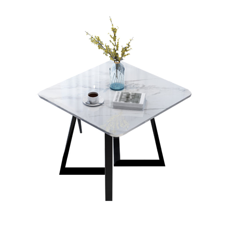 Square Industrial Dining Table White Tone Fixed Table with Sintered Stone Double Pedestal Without Chairs Clearhalo ' dining_table' 'Dining Tables & Seating' 'Dining Tables' 'furn' 'furn_dining_table' 'Furniture' 'furniture_dining_table' 'Kitchen & Dining Furniture' 'kitchen&dining_furn' 'kitchen' 'kitchen_dining_table' 3816261