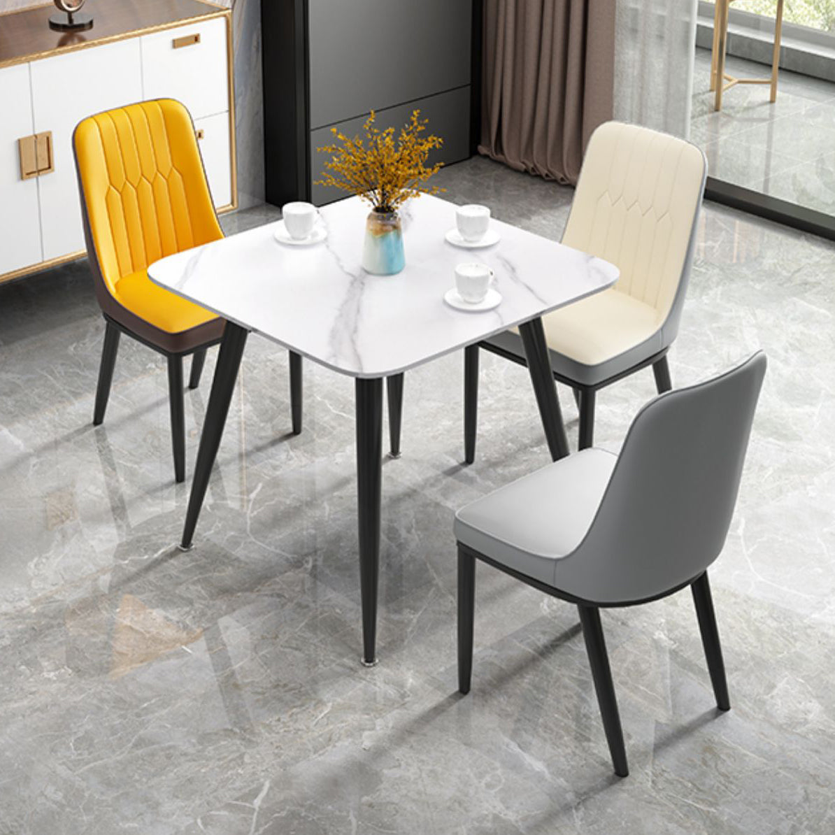 Square Sintered Stone White Dining Table Industrial 4 Legs Table for Dining Room Clearhalo ' dining_table' 'Dining Tables & Seating' 'Dining Tables' 'furn' 'furn_dining_table' 'Furniture' 'furniture_dining_table' 'Kitchen & Dining Furniture' 'kitchen&dining_furn' 'kitchen' 'kitchen_dining_table' 3816327