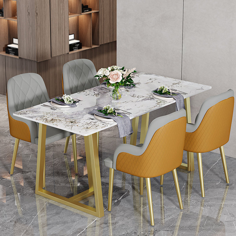 Luxury Style Sintered Stone Dining Table Double Pedestal Base Rectangle Table for Home Clearhalo ' dining_table' 'Dining Tables & Seating' 'Dining Tables' 'furn' 'furn_dining_table' 'Furniture' 'furniture_dining_table' 'Kitchen & Dining Furniture' 'kitchen&dining_furn' 'kitchen' 'kitchen_dining_table' 3816329