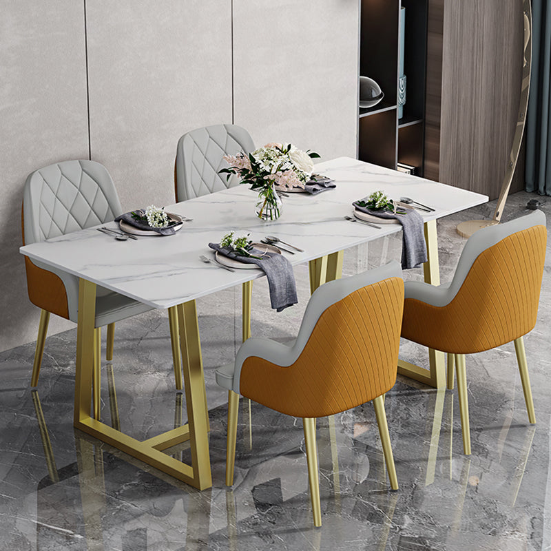 Luxury Style Sintered Stone Dining Table Double Pedestal Base Rectangle Table for Home Clearhalo ' dining_table' 'Dining Tables & Seating' 'Dining Tables' 'furn' 'furn_dining_table' 'Furniture' 'furniture_dining_table' 'Kitchen & Dining Furniture' 'kitchen&dining_furn' 'kitchen' 'kitchen_dining_table' 3816331