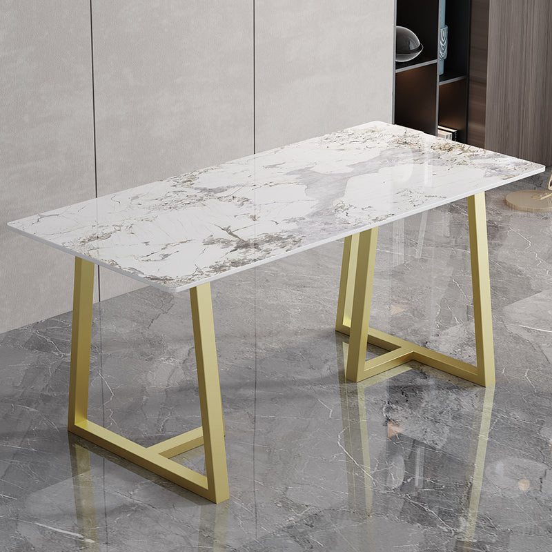 Luxury Style Sintered Stone Dining Table Double Pedestal Base Rectangle Table for Home Gray Without Chairs Clearhalo ' dining_table' 'Dining Tables & Seating' 'Dining Tables' 'furn' 'furn_dining_table' 'Furniture' 'furniture_dining_table' 'Kitchen & Dining Furniture' 'kitchen&dining_furn' 'kitchen' 'kitchen_dining_table' 3816335