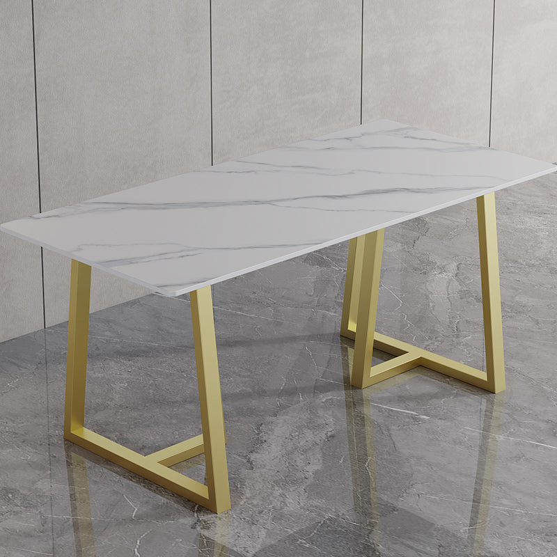 Luxury Style Sintered Stone Dining Table Double Pedestal Base Rectangle Table for Home White Without Chairs Clearhalo ' dining_table' 'Dining Tables & Seating' 'Dining Tables' 'furn' 'furn_dining_table' 'Furniture' 'furniture_dining_table' 'Kitchen & Dining Furniture' 'kitchen&dining_furn' 'kitchen' 'kitchen_dining_table' 3816336