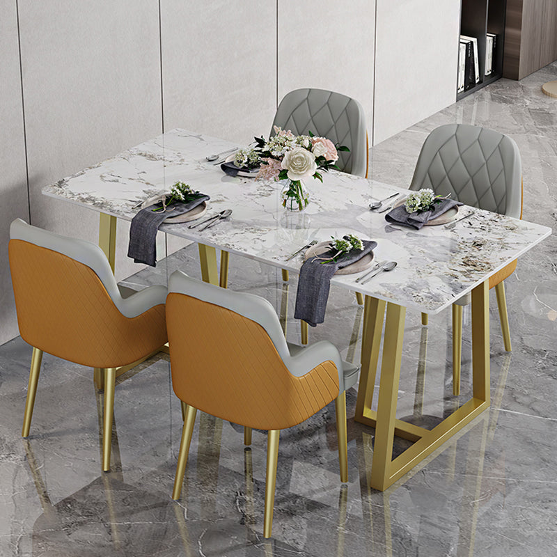 Luxury Style Sintered Stone Dining Table Double Pedestal Base Rectangle Table for Home Clearhalo ' dining_table' 'Dining Tables & Seating' 'Dining Tables' 'furn' 'furn_dining_table' 'Furniture' 'furniture_dining_table' 'Kitchen & Dining Furniture' 'kitchen&dining_furn' 'kitchen' 'kitchen_dining_table' 3816341