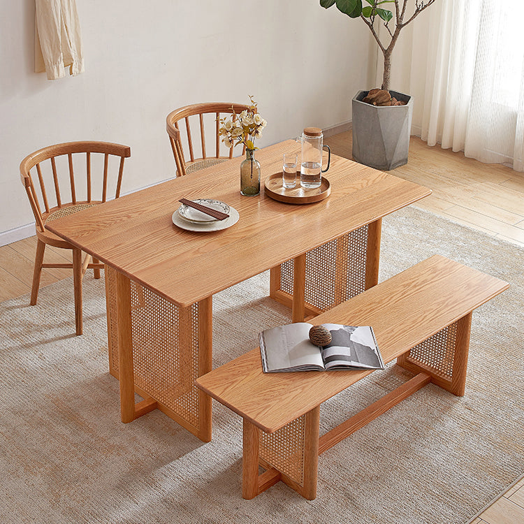 Rectangle Wooden Table Modern Red Oak Table in Nature with Double Pedestal Clearhalo ' dining_table' 'Dining Tables & Seating' 'Dining Tables' 'furn' 'furn_dining_table' 'Furniture' 'furniture_dining_table' 'Kitchen & Dining Furniture' 'kitchen&dining_furn' 'kitchen' 'kitchen_dining_table' 3816354