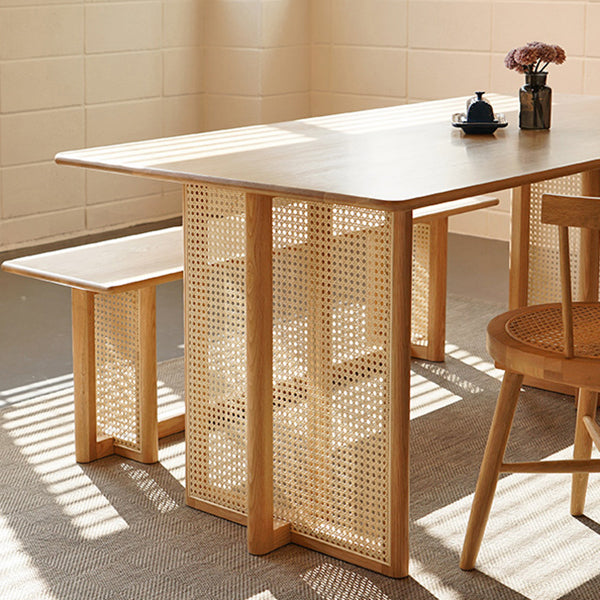 Rectangle Wooden Table Modern Red Oak Table in Nature with Double Pedestal Clearhalo ' dining_table' 'Dining Tables & Seating' 'Dining Tables' 'furn' 'furn_dining_table' 'Furniture' 'furniture_dining_table' 'Kitchen & Dining Furniture' 'kitchen&dining_furn' 'kitchen' 'kitchen_dining_table' 3816356