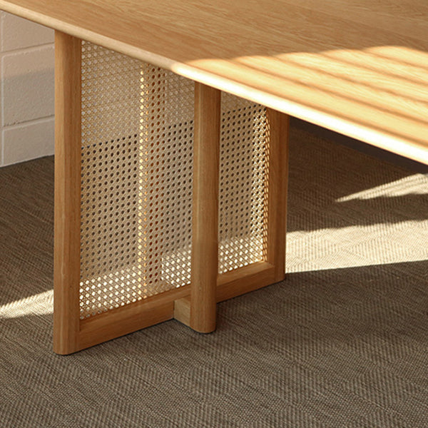 Rectangle Wooden Table Modern Red Oak Table in Nature with Double Pedestal Clearhalo ' dining_table' 'Dining Tables & Seating' 'Dining Tables' 'furn' 'furn_dining_table' 'Furniture' 'furniture_dining_table' 'Kitchen & Dining Furniture' 'kitchen&dining_furn' 'kitchen' 'kitchen_dining_table' 3816358