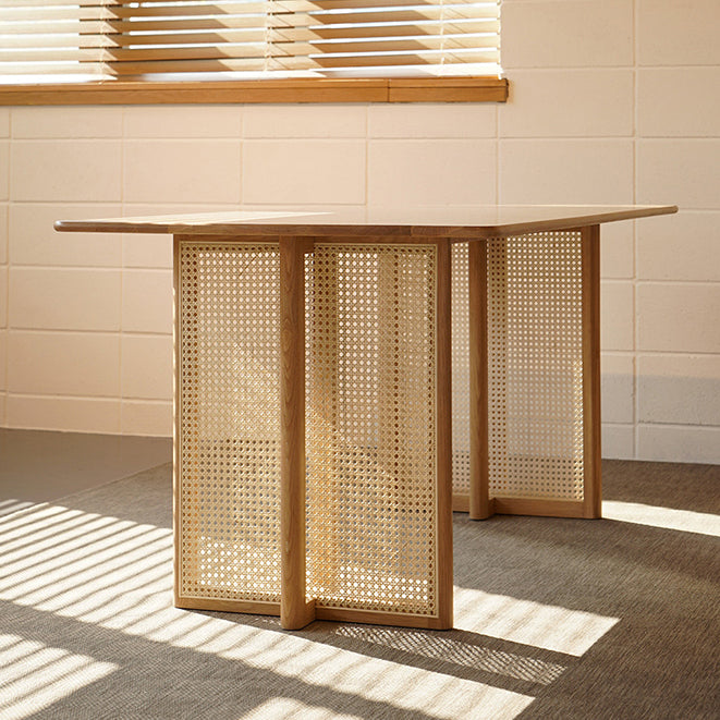 Rectangle Wooden Table Modern Red Oak Table in Nature with Double Pedestal Clearhalo ' dining_table' 'Dining Tables & Seating' 'Dining Tables' 'furn' 'furn_dining_table' 'Furniture' 'furniture_dining_table' 'Kitchen & Dining Furniture' 'kitchen&dining_furn' 'kitchen' 'kitchen_dining_table' 3816363