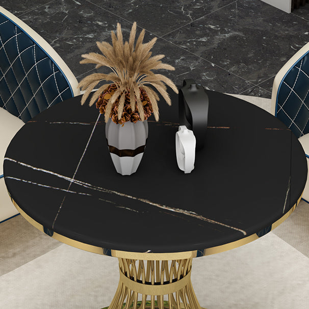 Round Sintered Stone Two-Color Dining Table Glam Pedestal Table for Dining Room Clearhalo ' dining_table' 'Dining Tables & Seating' 'Dining Tables' 'furn' 'furn_dining_table' 'Furniture' 'furniture_dining_table' 'Kitchen & Dining Furniture' 'kitchen&dining_furn' 'kitchen' 'kitchen_dining_table' 3816374