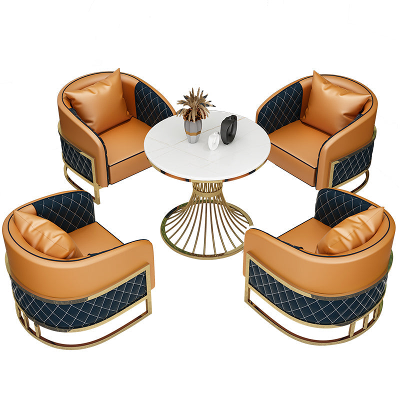 Round Sintered Stone Two-Color Dining Table Glam Pedestal Table for Dining Room Clearhalo ' dining_table' 'Dining Tables & Seating' 'Dining Tables' 'furn' 'furn_dining_table' 'Furniture' 'furniture_dining_table' 'Kitchen & Dining Furniture' 'kitchen&dining_furn' 'kitchen' 'kitchen_dining_table' 3816379
