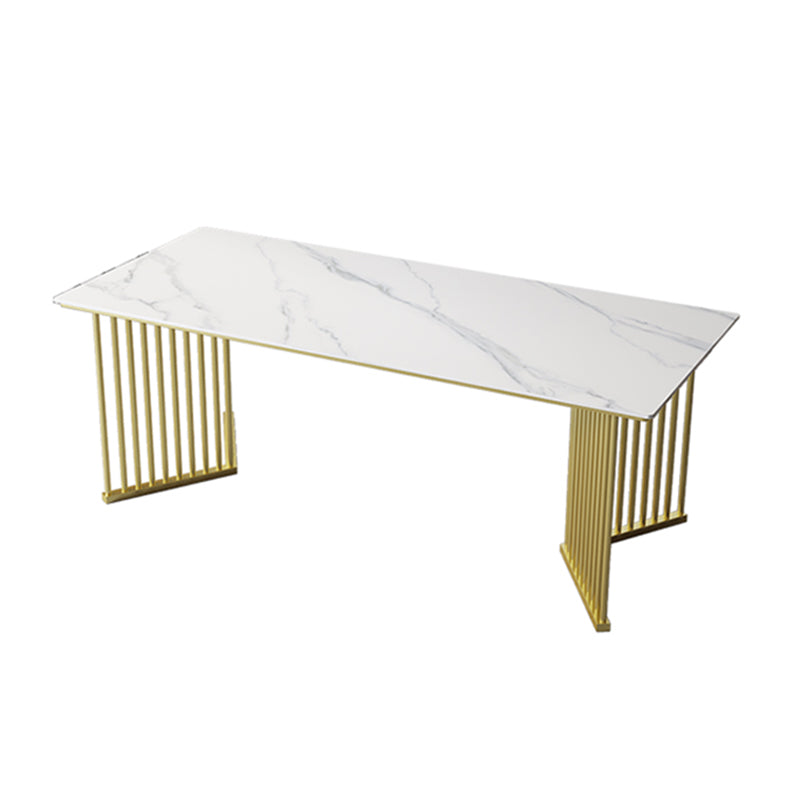 Luxury Home Sintered Stone Dining Table Rectangular Table with Double Pedestal Base White Without Chairs Clearhalo ' dining_table' 'Dining Tables & Seating' 'Dining Tables' 'furn' 'furn_dining_table' 'Furniture' 'furniture_dining_table' 'Kitchen & Dining Furniture' 'kitchen&dining_furn' 'kitchen' 'kitchen_dining_table' 3816396