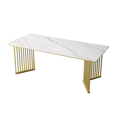 Luxury Home Sintered Stone Dining Table Rectangular Table with Double Pedestal Base White Without Chairs Clearhalo ' dining_table' 'Dining Tables & Seating' 'Dining Tables' 'furn' 'furn_dining_table' 'Furniture' 'furniture_dining_table' 'Kitchen & Dining Furniture' 'kitchen&dining_furn' 'kitchen' 'kitchen_dining_table' 3816396