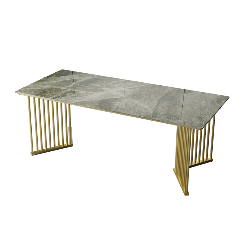 Luxury Home Sintered Stone Dining Table Rectangular Table with Double Pedestal Base Gray Without Chairs Clearhalo ' dining_table' 'Dining Tables & Seating' 'Dining Tables' 'furn' 'furn_dining_table' 'Furniture' 'furniture_dining_table' 'Kitchen & Dining Furniture' 'kitchen&dining_furn' 'kitchen' 'kitchen_dining_table' 3816400