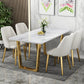 Table rectangulaire de luxe traditionnelle en métal, table en pierre frittée blanche avec base luge