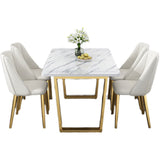Table rectangulaire de luxe traditionnelle en métal, table en pierre frittée blanche avec base luge