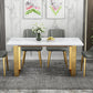 Table rectangulaire de luxe traditionnelle en métal, table en pierre frittée blanche avec base luge