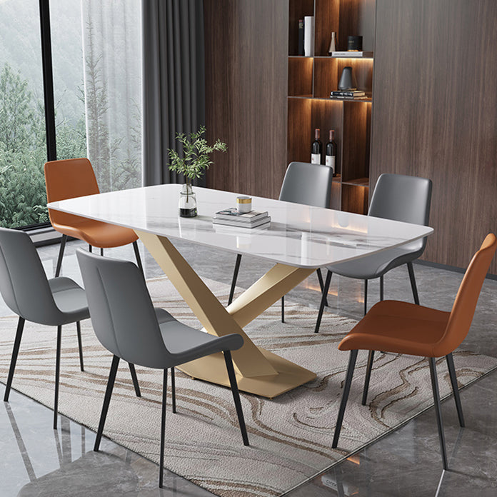 Luxury Sintered Stone Dining Table Rectangle Shape Table with Single Pedestal Base Clearhalo ' dining_table' 'Dining Tables & Seating' 'Dining Tables' 'furn' 'furn_dining_table' 'Furniture' 'furniture_dining_table' 'Kitchen & Dining Furniture' 'kitchen&dining_furn' 'kitchen' 'kitchen_dining_table' 3816467