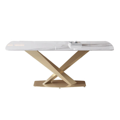 Luxury Sintered Stone Dining Table Rectangle Shape Table with Single Pedestal Base White Without Chairs Clearhalo ' dining_table' 'Dining Tables & Seating' 'Dining Tables' 'furn' 'furn_dining_table' 'Furniture' 'furniture_dining_table' 'Kitchen & Dining Furniture' 'kitchen&dining_furn' 'kitchen' 'kitchen_dining_table' 3816471