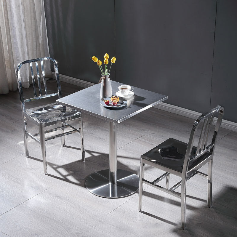 Industrial Dining Room Table Stainless Steel Table with Pedestal Table Clearhalo ' dining_table' 'Dining Tables & Seating' 'Dining Tables' 'furn' 'furn_dining_table' 'Furniture' 'furniture_dining_table' 'Kitchen & Dining Furniture' 'kitchen&dining_furn' 'kitchen' 'kitchen_dining_table' 3816479