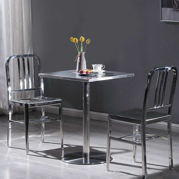 Industrial Dining Room Table Stainless Steel Table with Pedestal Table Clearhalo ' dining_table' 'Dining Tables & Seating' 'Dining Tables' 'furn' 'furn_dining_table' 'Furniture' 'furniture_dining_table' 'Kitchen & Dining Furniture' 'kitchen&dining_furn' 'kitchen' 'kitchen_dining_table' 3816486