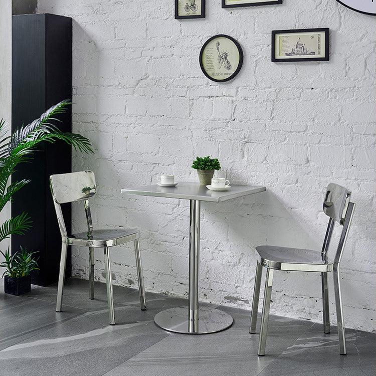 Industrial Dining Room Table Stainless Steel Table with Pedestal Table Clearhalo ' dining_table' 'Dining Tables & Seating' 'Dining Tables' 'furn' 'furn_dining_table' 'Furniture' 'furniture_dining_table' 'Kitchen & Dining Furniture' 'kitchen&dining_furn' 'kitchen' 'kitchen_dining_table' 3816489