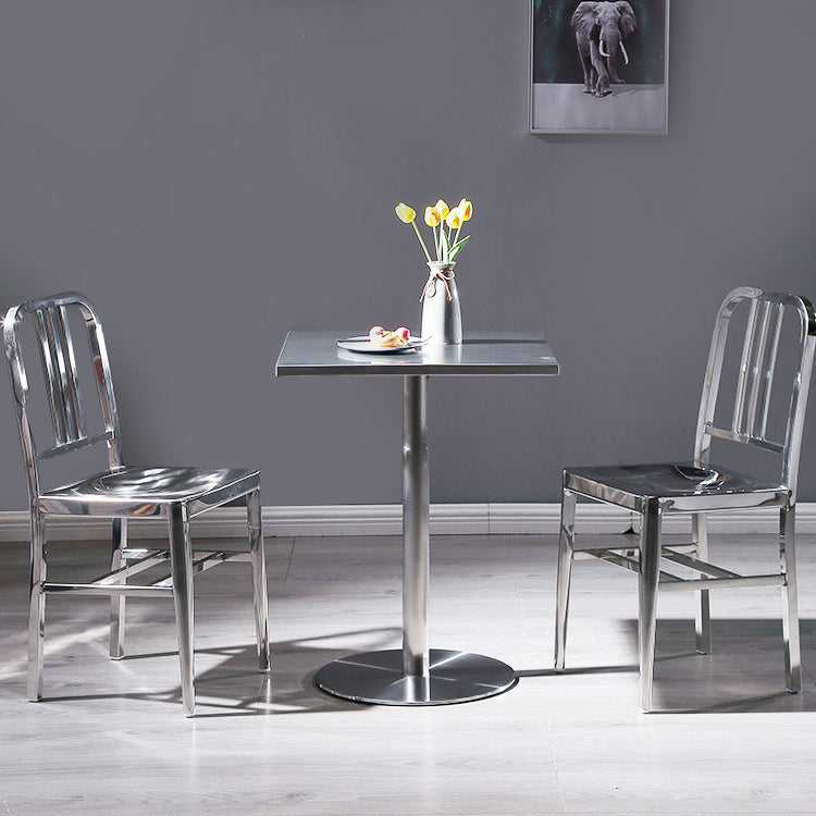 Industrial Dining Room Table Stainless Steel Table with Pedestal Table Clearhalo ' dining_table' 'Dining Tables & Seating' 'Dining Tables' 'furn' 'furn_dining_table' 'Furniture' 'furniture_dining_table' 'Kitchen & Dining Furniture' 'kitchen&dining_furn' 'kitchen' 'kitchen_dining_table' 3816490